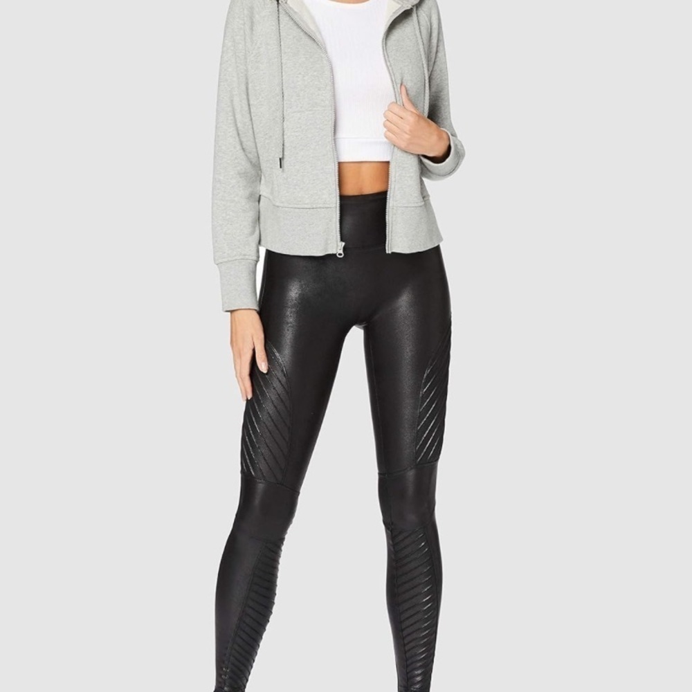Spanx | Women’s Faux Leather Moto Leggings in Very Black Size Medium